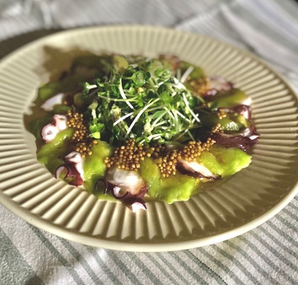 蒸しなすとたこのカルパッチョ